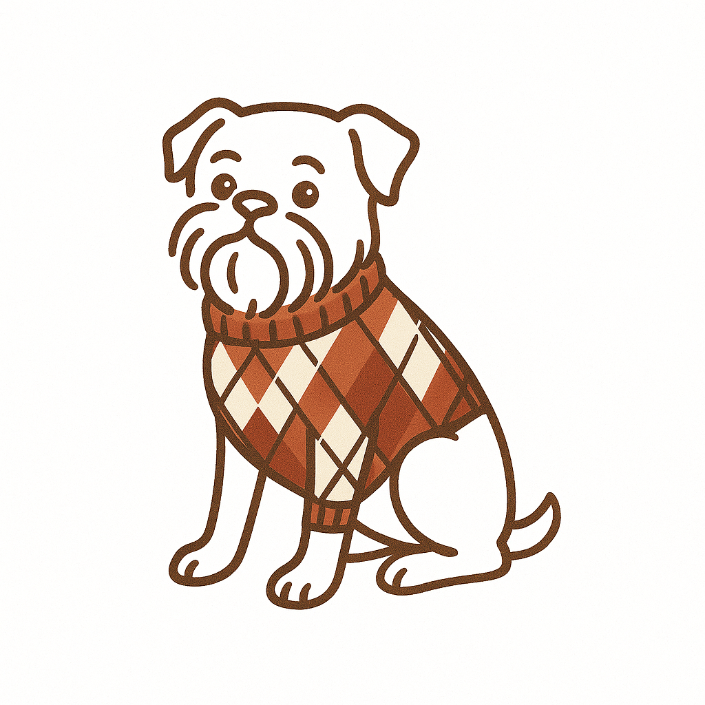 Gwen the Brussels Griffon in argyle sweater logo